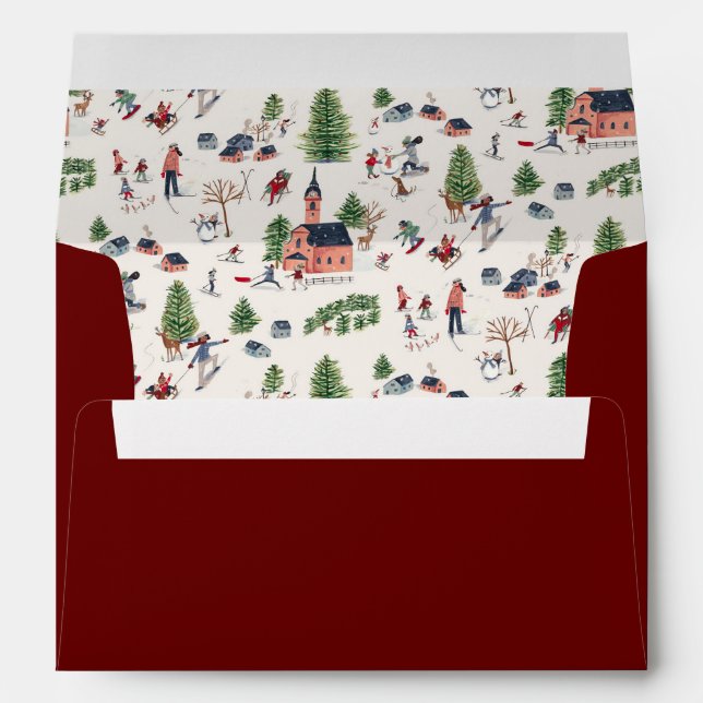 Cute Minimalistic Nordic Winter Village Christmas Envelope (Back (Bottom))