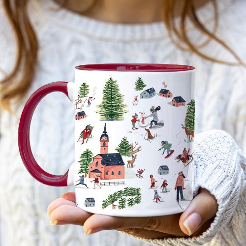 Cute Minimalistic Nordic Winter Village Christmas Mug
