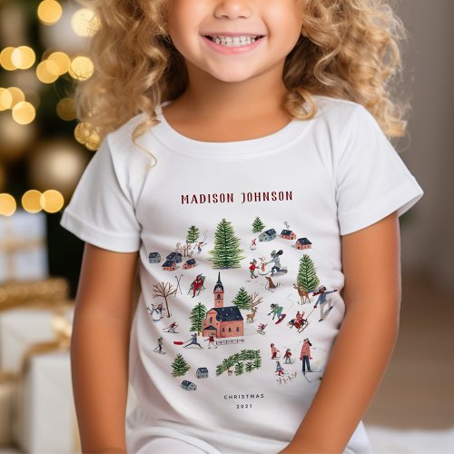 Cute Minimalistic Nordic Winter Village Christmas T_Shirt