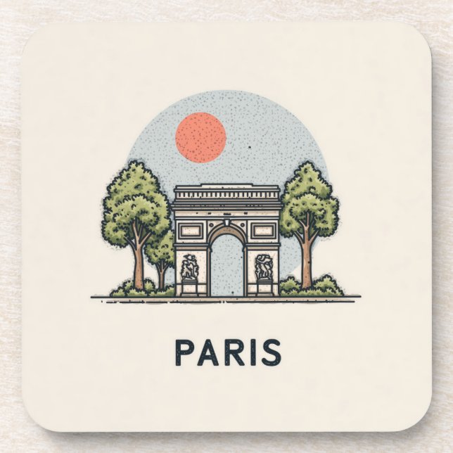 Cute Minimalistic Paris Skyline Beverage Coaster (Front)