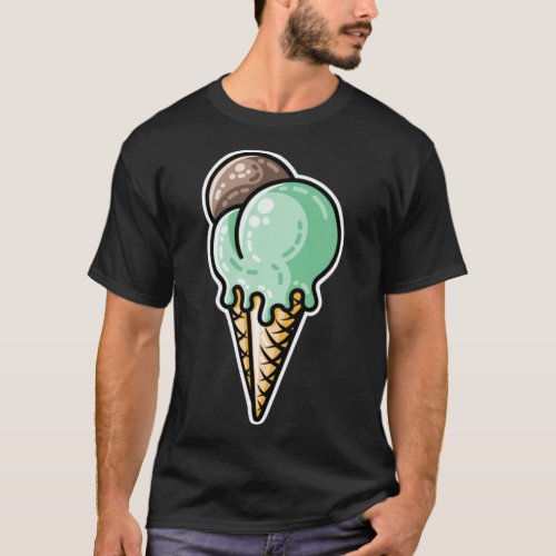 Cute mint and chocolate ice cream cone T_Shirt