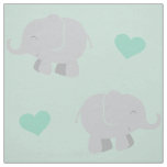 Cute Mint and Gray Elephants and Hearts Pattern Fabric