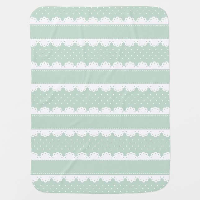 Cute Mint and White Polka Dot Lace Pattern Receiving Blanket (Front)