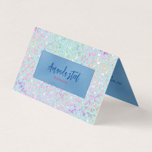Cute Mint Animal print glitter monogram Business Card