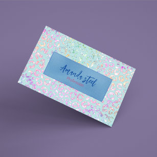 Cute Mint Animal print glitter monogram Business Card Magnet