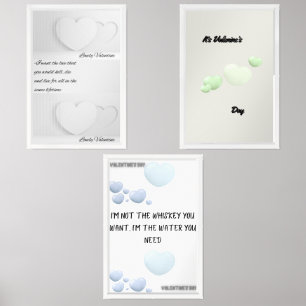 Cute Mint, Blue & White Valentine's Day 24" x 36" Wall Art Sets
