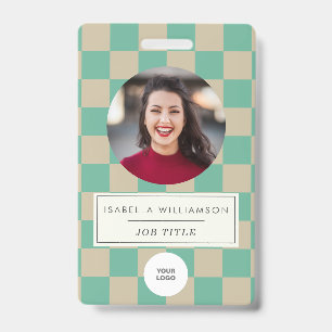 Cute Mint Checkerboard Employee Photo ID  Badge