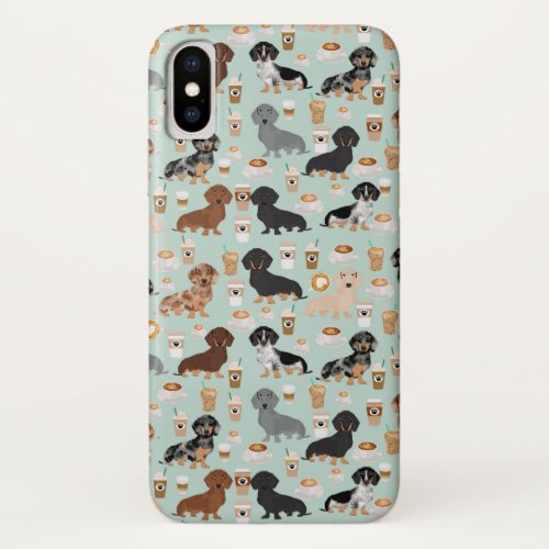 Cute Mint Dachshunds and Coffee pattern iPhone X Case