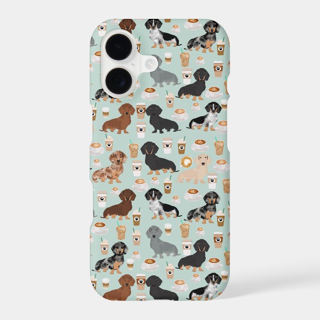 Cute Mint Dachshunds and Coffee pattern Iphone Case (Back)