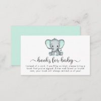 Cute Mint Elephant Books For Baby Shower Enclosure Card