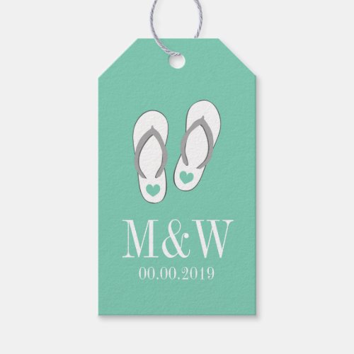 Cute mint flip flops beach wedding favor gift tags