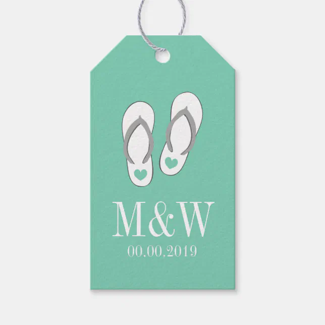 Cute mint flip flops beach wedding favor gift tags | Zazzle