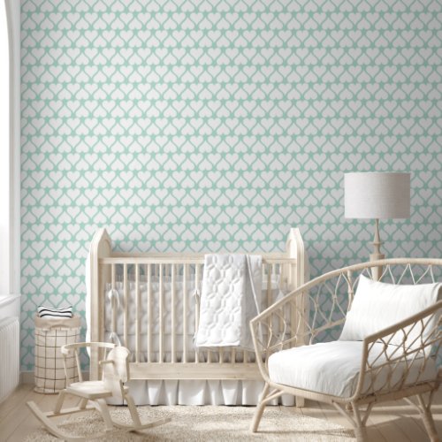 Cute Mint Green and White Hearts Pattern Wallpaper