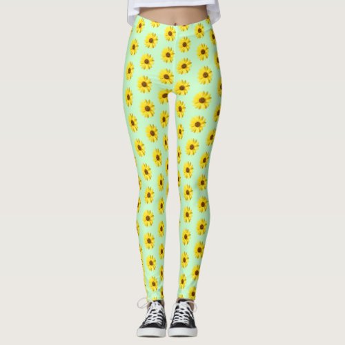 Cute Mint Green and Yellow Flower Leggings