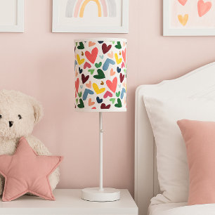 Cute Mint Green Blush Pink Blue Hearts Art Pattern Table Lamp