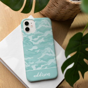 Cute Mint Green Camo Personalized iPhone 16 Case