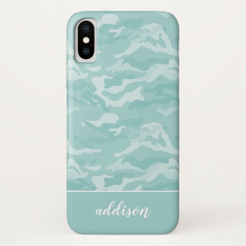 Cute Mint Green Camo Personalized iPhone XS Case