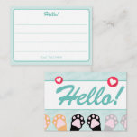 Cute Mint Green Cat Paws Up Hello Lined Mini Note Card