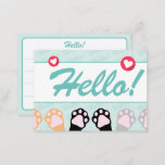 Cute Mint Green Cat Paws Up Hello Lined Mini Note Card