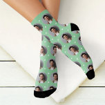 Cute Mint Green Custom Boyfriend Photo Heart Socks<br><div class="desc">Sweet and playful, these custom socks feature your photo in a round frame on a soft mint green background with white confetti hearts. Upload your photo and give your girlfriend or wife the gift of wearing your face everywhere she goes. A lighthearted surprise for Valentine's Day, anniversaries, or just because....</div>