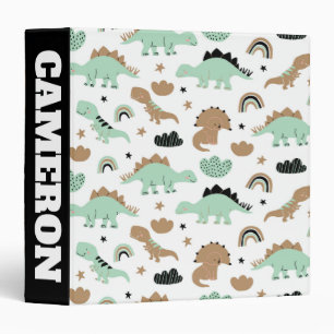 Cute Mint Green Dinosaur Pattern 3 Ring Binder
