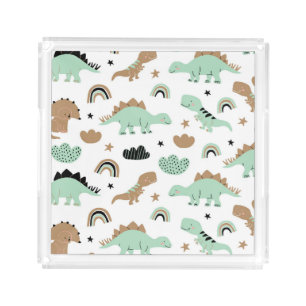 Cute Mint Green Dinosaur Pattern Acrylic Tray