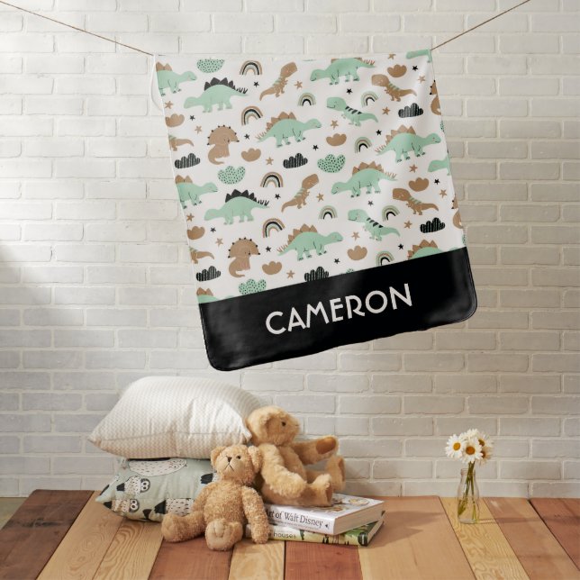 Cute Mint Green Dinosaur Pattern Baby Blanket (In Situ)
