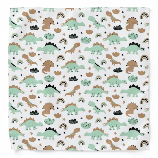 Cute Mint Green Dinosaur Pattern Bandana (Front)