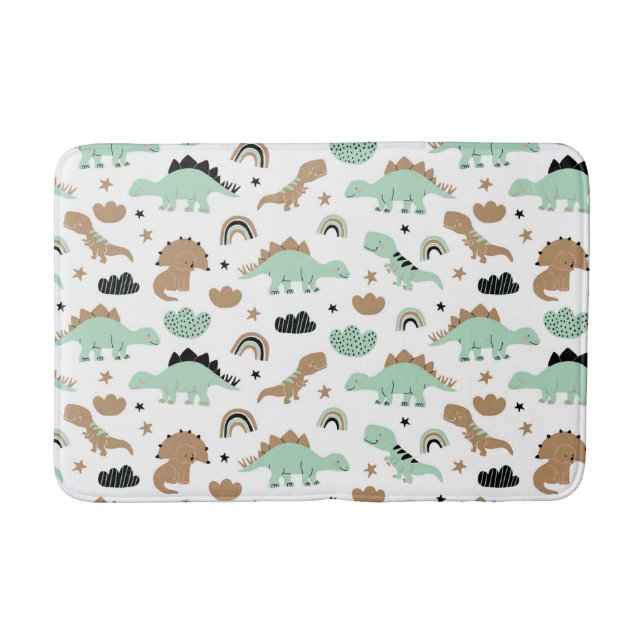 Cute Mint Green Dinosaur Pattern Bath Mat (Front)
