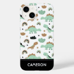 Cute Mint Green Dinosaur Pattern Case-Mate iPhone 14 Case