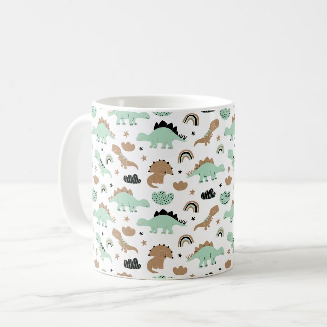 Cute Mint Green Dinosaur Pattern Coffee Mug (Front Left)
