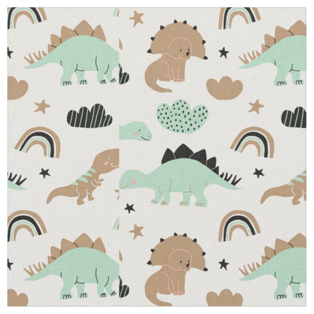Cute Mint Green Dinosaur Pattern Fabric (Close Up)