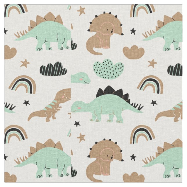 Cute Mint Green Dinosaur Pattern Fabric (Close Up)