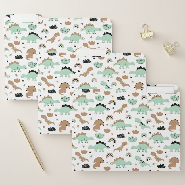 Cute Mint Green Dinosaur Pattern File Folder (Set)