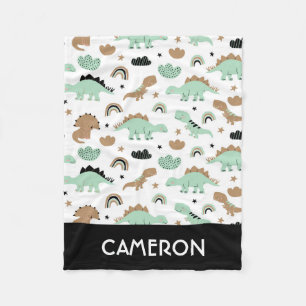 Cute Mint Green Dinosaur Pattern Fleece Blanket