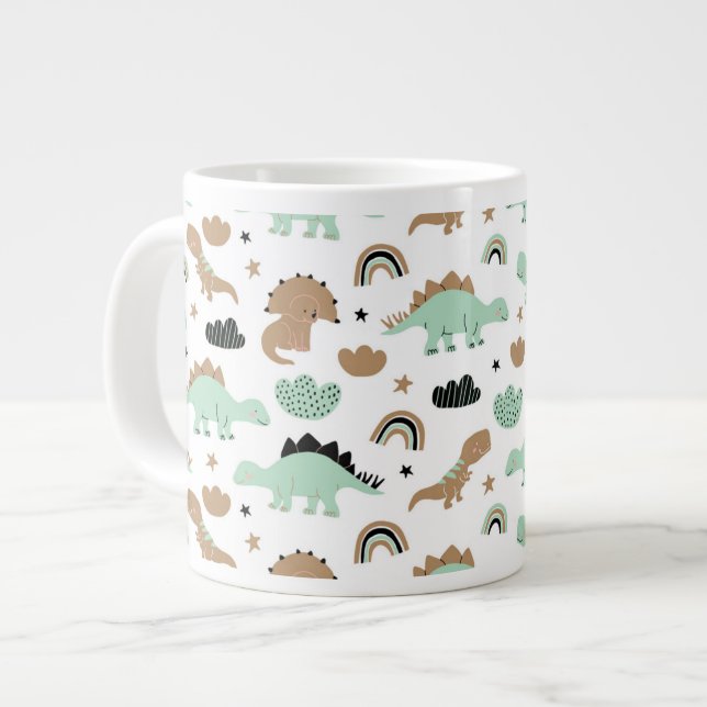 Cute Mint Green Dinosaur Pattern Giant Coffee Mug (Front Left)