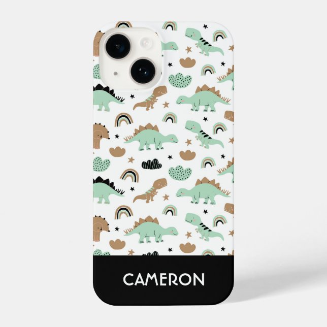 Cute Mint Green Dinosaur Pattern iPhone Case (Back)