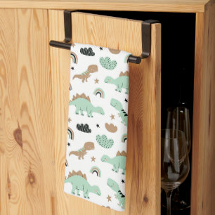 Cute Mint Green Dinosaur Pattern Kitchen Towel