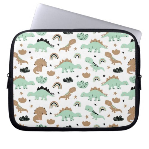 Cute Mint Green Dinosaur Pattern Laptop Sleeve