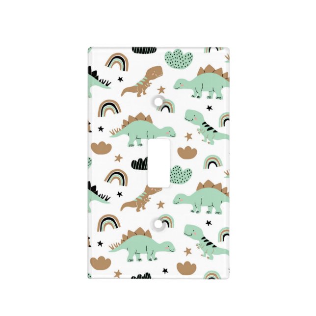 Cute Mint Green Dinosaur Pattern Light Switch Cover (Front)