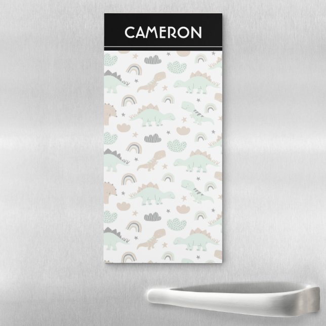 Cute Mint Green Dinosaur Pattern Magnetic Notepad (In Situ)