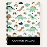 Cute Mint Green Dinosaur Pattern Notebook