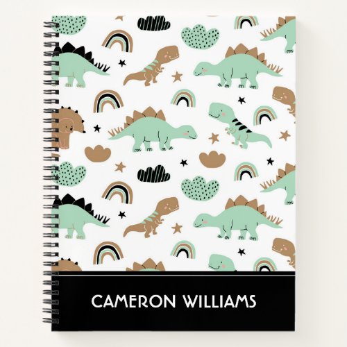 Cute Mint Green Dinosaur Pattern Notebook