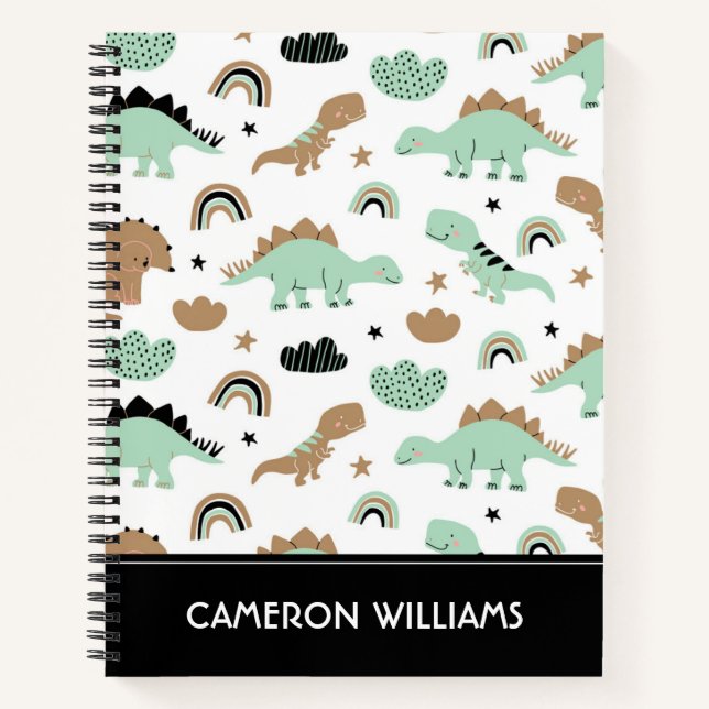 Cute Mint Green Dinosaur Pattern Notebook (Front)