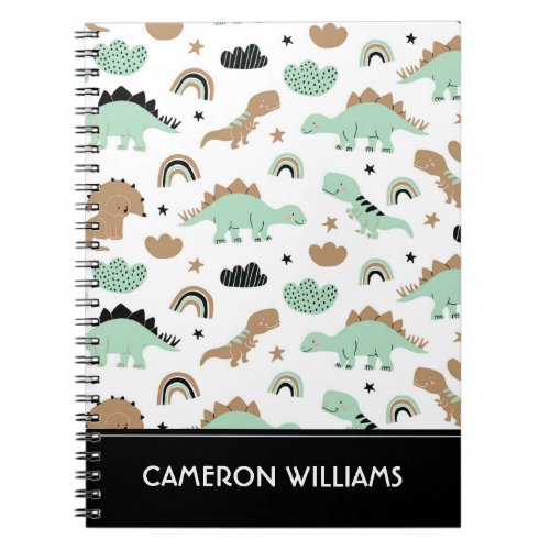 Cute Mint Green Dinosaur Pattern Notebook