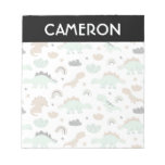 Cute Mint Green Dinosaur Pattern Notepad