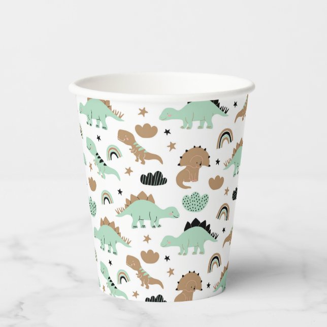 Cute Mint Green Dinosaur Pattern Paper Cups (Front)