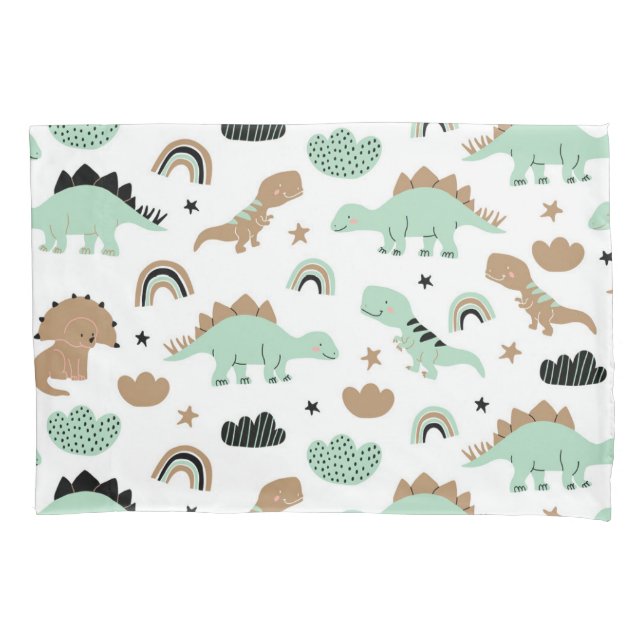 Cute Mint Green Dinosaur Pattern Pillow Case (Front)