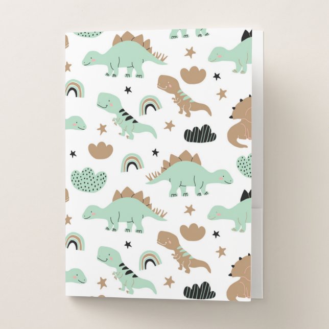 Cute Mint Green Dinosaur Pattern Pocket Folder (Front)