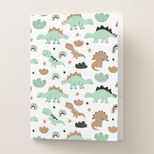 Cute Mint Green Dinosaur Pattern Pocket Folder